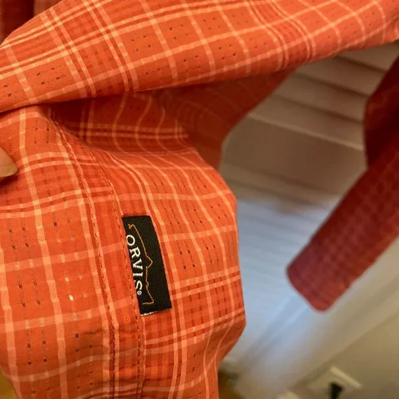 ORVIS men orange gingham style snap button shirt, XXL - Picture 13 of 13